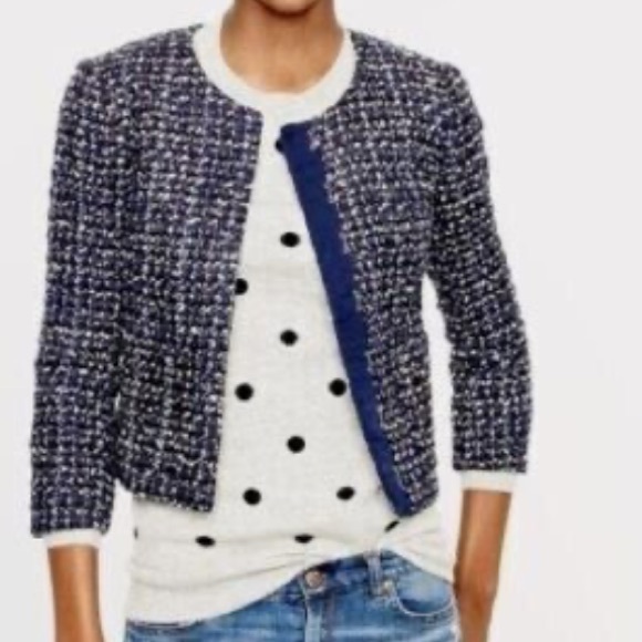J. Crew Jackets & Blazers - J. Crew Navy, black metallic crop Tweed Jacket, size 8, new